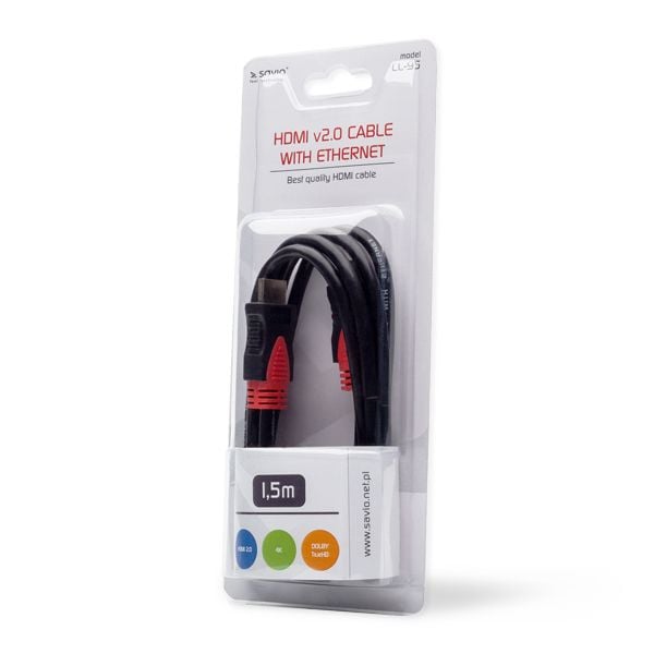 SAVIO CL-95 - HDMI-kabel med Ethernet - HDMI hann til HDMI hann - 1.5 m - svart - 4K-støtte