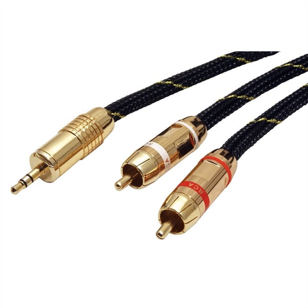ROLINE 11.09.4273, 3.5mm, Hankjønn, 2 x RCA, Hankjønn, 2,5 m, Sort, Gull