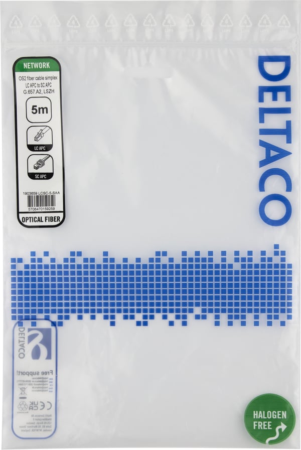 OS2 Kuitukaapeli, LC - SC, simplex, APC/APC, 5.0m