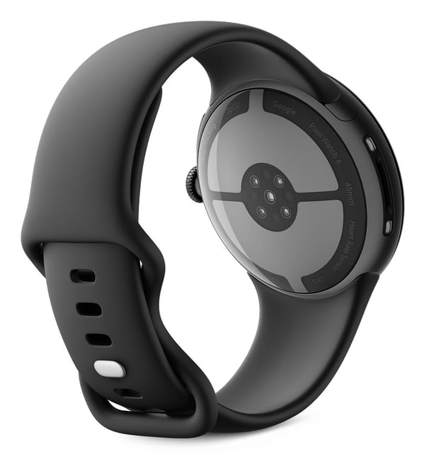 Google Pixel Watch 4 - 45 mm - mattsvart aluminium - smart klocka med aktivt band - fluoroelastomer med mjukt beröringsskikt - obsidian - bandstorl...