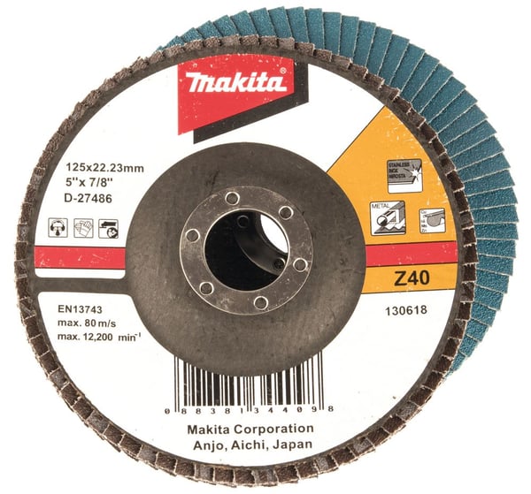 Makita - Klaffplate - for metall, rustfritt stål, ikke-jernholdig metall - 10 deler - 125 mm - grovkorn: Z40 - for Makita DLX3179TX1