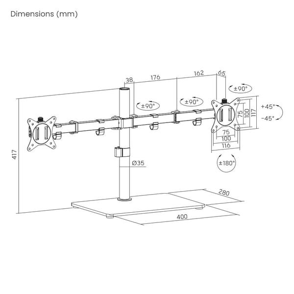 Gembird - Monteringssett (dual arm monitor mount) - justerbar - for 2 LCD-skjermer - stål, plastikk, herdet glass - svart - skjermstørrelse: 17"-32...