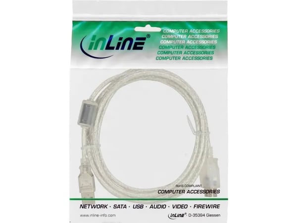 InLine 34605Q, 5 m, USB A, USB A, USB 2.0, Hankjønn/hunkjønn, Gjennomsiktig