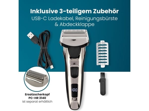 ProfiCare PC-HR 3140, Folie shaver, Sort, Krom, Slider, Batteri/USB, Lithium-Ion (Li-Ion), 600 mAh