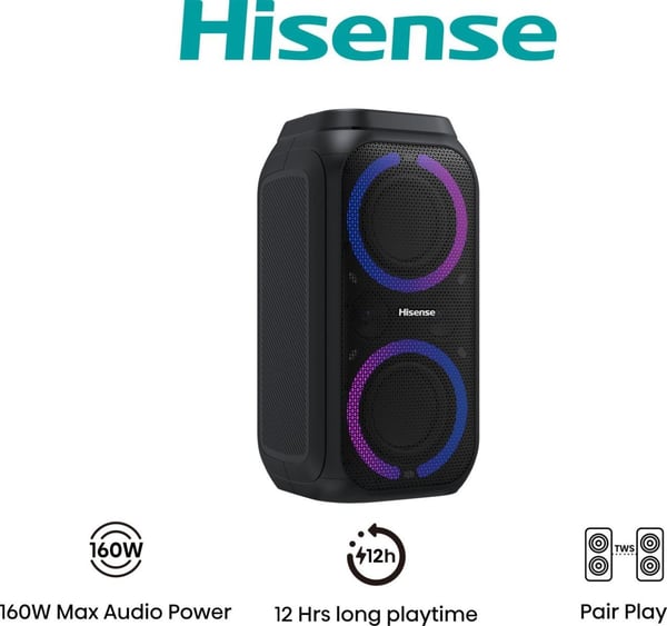 Hisense Party Rocket 160 partyhøyttaler 2.0-kanals 160 W Bluetooth, svart