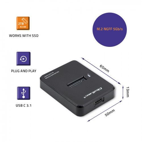 Qoltec - SSD-dokkestasjon - brønner: 1 - M.2 - M.2 Card (SATA) - USB 3.1 (Gen 1) - svart