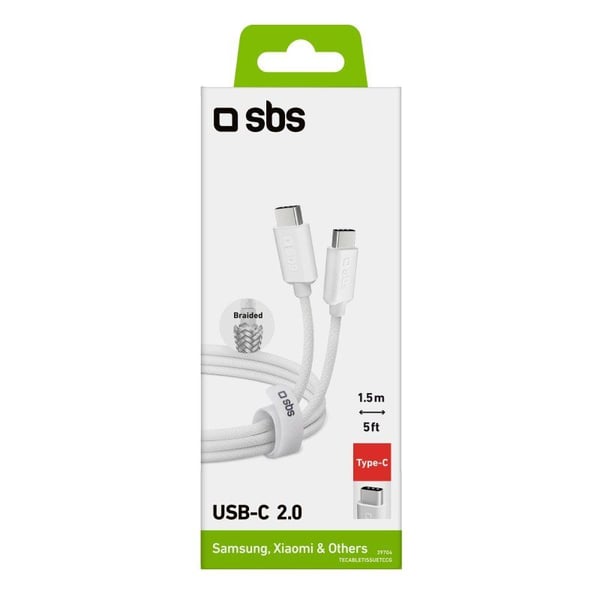 SBS TECABLETISSUETCCG, 1,5 m, USB C, USB C, USB 2.0, 0,48 Gbit/s, Valkoinen