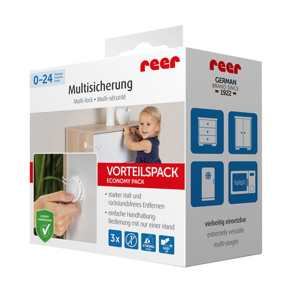 reer 72040, Barnelås for skap, 3 stykker, Hvit, Skuff, Plast, EN 16948:2017