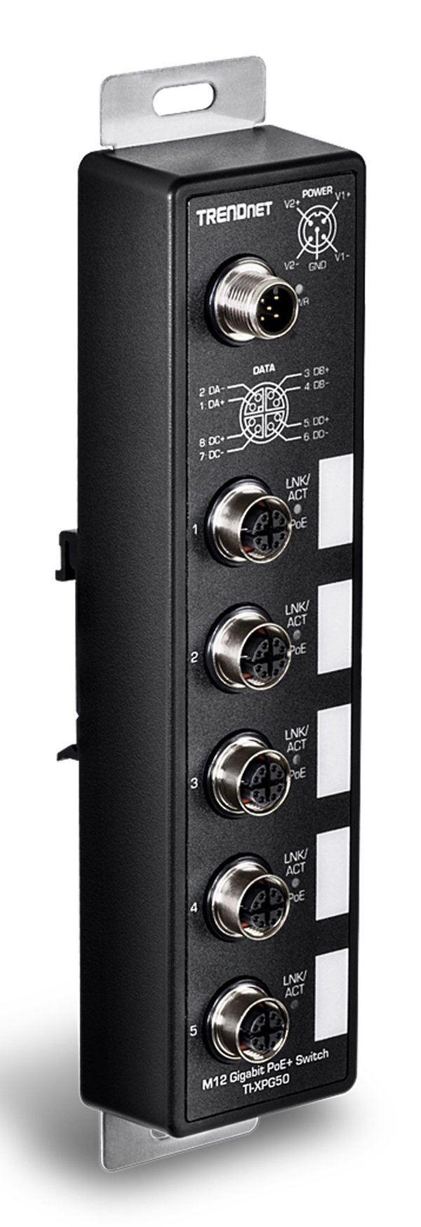 TRENDnet - Version v1.0R - switch - EN50155, industrial - ikke-styrt - 4 x 10/100/1000 (PoE+) + 1 x 10/100/1000 - DIN-skinnemonterbar, veggmonterba...