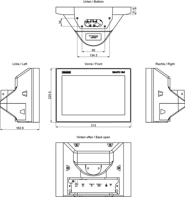 Siemens 6AV2124-0MC24-0BX0, 30,7 cm (12,1"), 800 x 1280 pikseliä, LCD, TFT, 313 mm, 225,5 mm