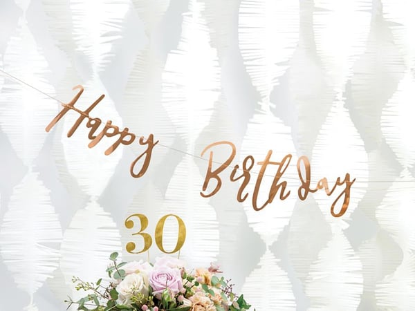 PartyDeco GRL75-019R, Lippuviiri, Paperi, Ruusukulta, Syntymäpäivä, Seinä, Poika/tyttö