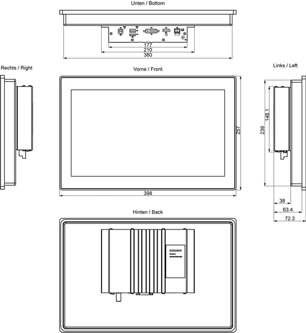 Siemens 6AV7863-5MA00-2NA0, 1080 x 1920 pixlar, 257 mm, 4,64 kg, 620 mm, 510 mm, 230 mm