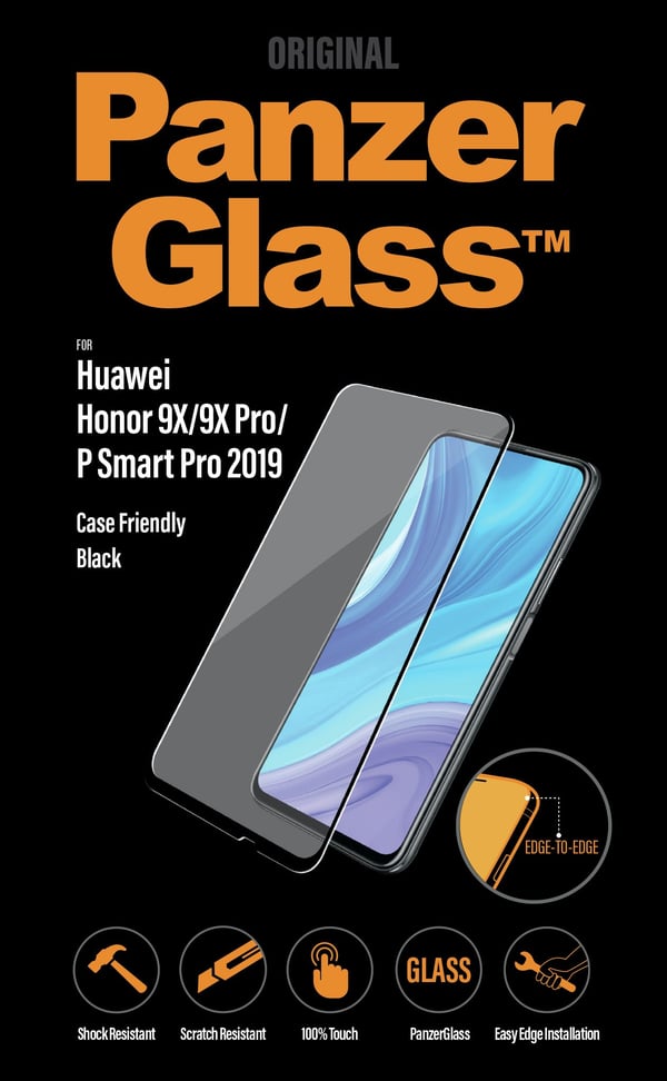 PanzerGlass - Skjermbeskyttelse for mobiltelefon - glass - rammefarge svart - for Honor 9X