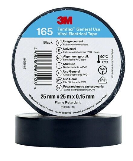 3M Temflex el-vinyyliteippi 165, lajitelma, 25 mm x 25 m, 1 rl/pk