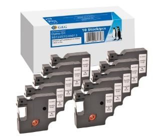 10x G&G etikettband 12mm x 7m B/W, komp. med Dymo D1/45013/S0720530