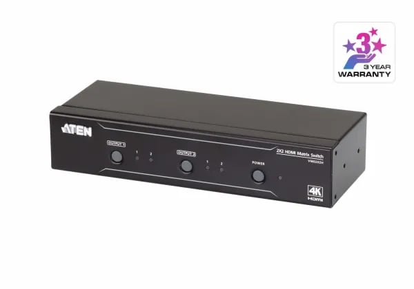 ATEN VM0202H-AT-G, AV-matriisikytkin, 10,2 Gbit/s, 340 MHz, 4096 x 2160 pikseliä, 4096 x 2160, 3840 x 2160, Musta