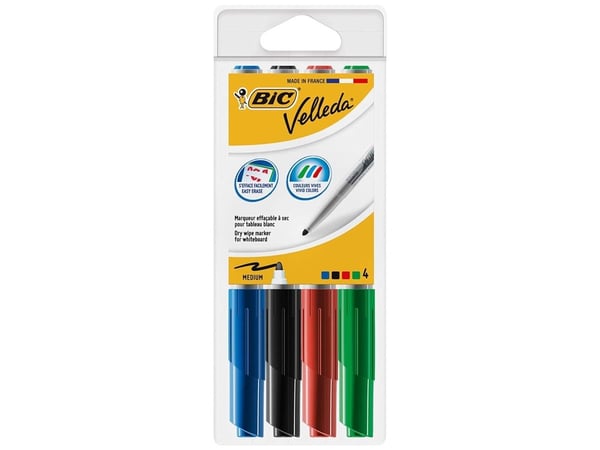 BIC VELLEDA 1741 - Markør - for whiteboard - svart, rød, blå, grønn - ketonbasert blekk - 1.4 mm - medium (en pakke 4)