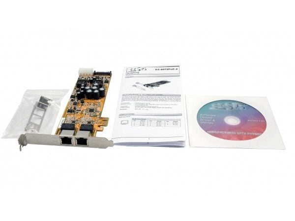 EXSYS EX-6072POE-2, Intern, Kabel, PCI Express, Ethernet, 1000 Mbit/s, Silver, Gul