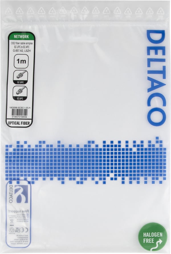 DELTACO - Koblingskabel - SC/UPC (hann) til SC/APC (hann) - 1 m - 1 m - fiberoptisk - simpleks - OS2 - halogenfri, toretnings - gul