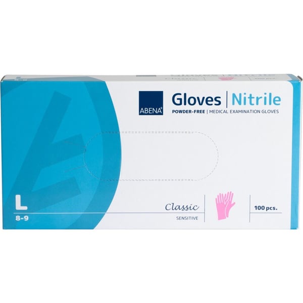 Undersøkelseshanske, ABENA Classic Sensitive, L, rosa, nitril, pudderfri - (100 stk.)