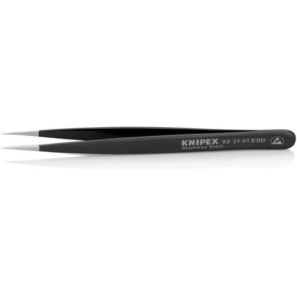 Knipex 92 21 01 ESD, Rustfritt stål, Sort, Spiss, Rett, 17 g, 11 mm
