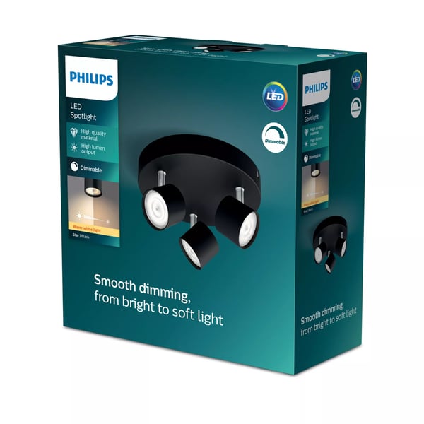 Philips Star tak-/väggspot 3x 1500 lm 2700 K dimbar svart