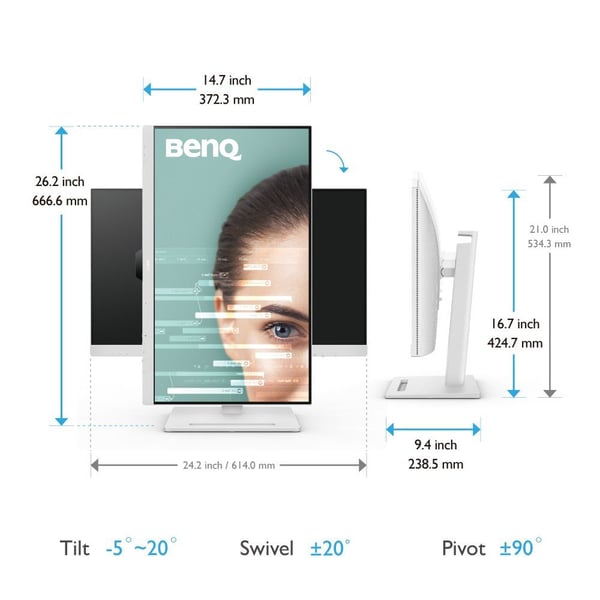 BenQ GW2790QT Ergo Eye-care - LED-skjerm - 27" - 2560 x 1440 - IPS - 350 cd/m² - 1000:1 - 5 ms - HDMI, DisplayPort - høyttalere - hvit