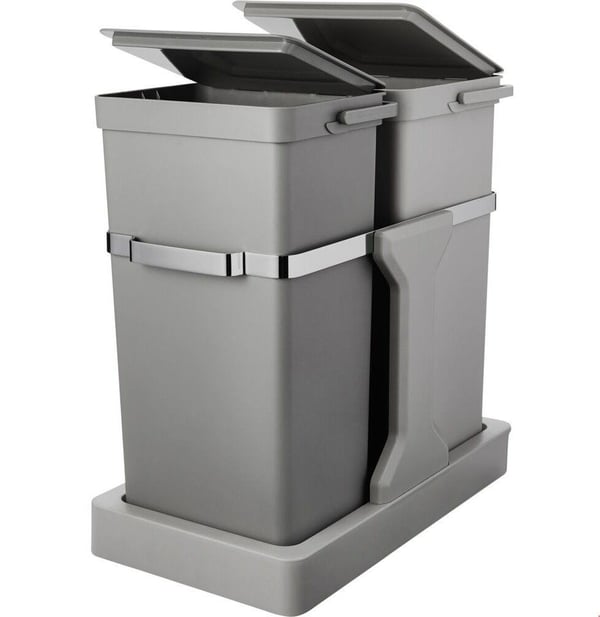 Avfallsbeholder, EKO, grå, plast/stål, 2-roms, 20+15 l, uttrekkssystem, for kildesortering