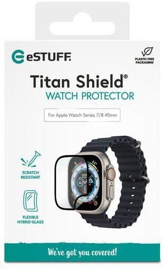 eSTUFF Titan Shield - Skärmskydd för smart klocka - flexible, hybrid - glas - ramfärg svart - för Apple Watch SE, Series 4, Series 5, Series 6