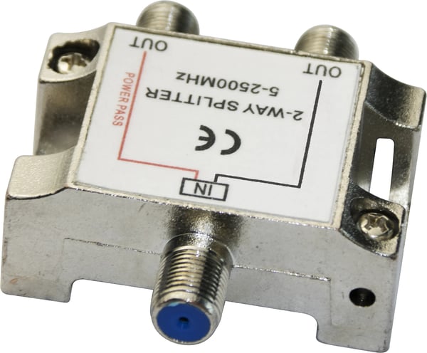 DELTACO - Linjedelare - 2-way, F-connectors, DC pass, Class A - silver