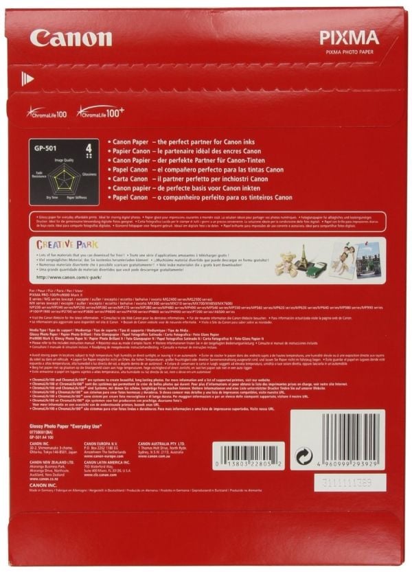 Canon GP-501 - Skärm - A4 (210 x 297 mm) - 200 g/m² - 100 ark fotopapper - för PIXMA iP90, MG2555, mini260, MP180, MP490, MP510, MP550, MP560, MP96...
