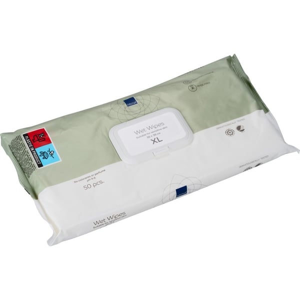 Våtservietter, ABENA, Z-brettet, 30x30 cm, hvite, renromsprodusert, 50 stk., uten farge og parfyme, med plastlokk, engangs - (12 pakker x 50 stk. p...