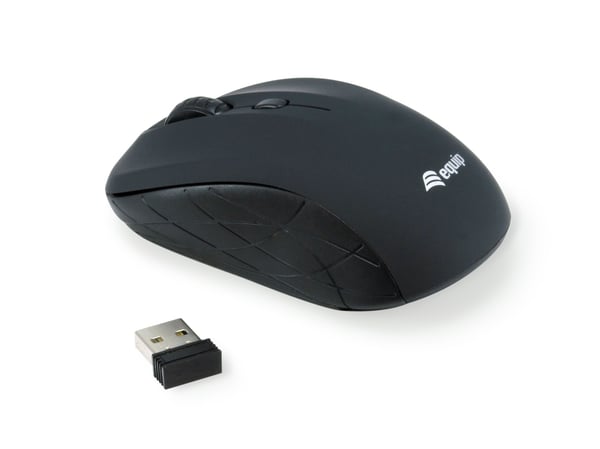 Equip 245108, Ambidekstriøs, Optisk, RF kabel-fri, 1600 DPI, Svart