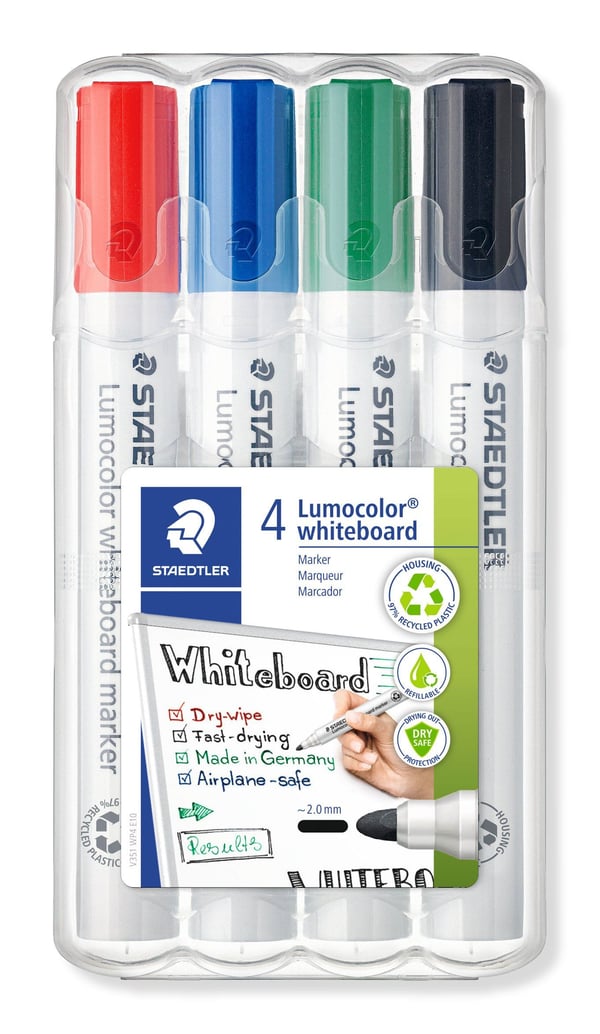 STAEDTLER Lumocolor - Markør - for glass, whiteboard, porselen - svart, rød, blå, grønn - 2 mm (en pakke 4)