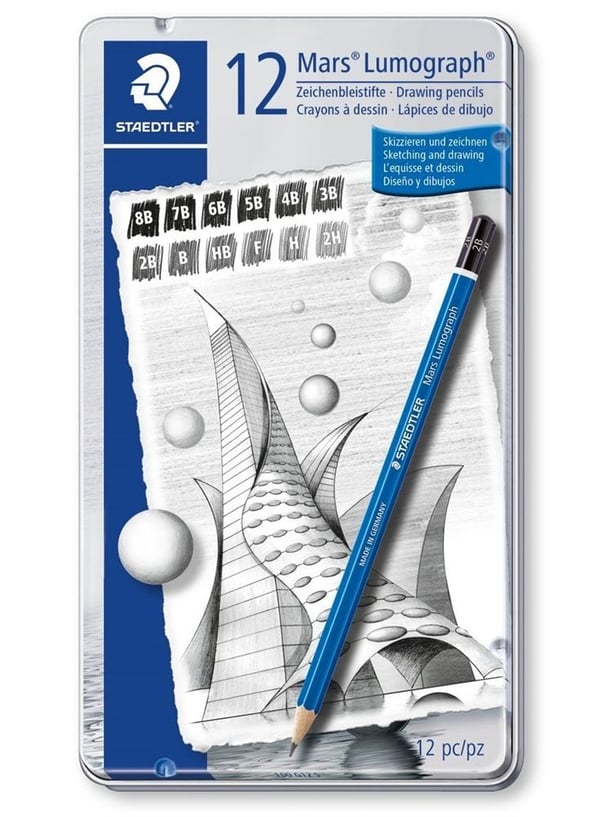 Tegneblyant Staedtler Mars Lumograph grafitt 2 mm - med 12 stk. assorterte størrelser
