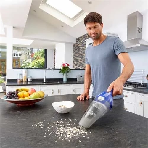 Black & Decker NVC115WA, Kuiva, Suodatus, 630 l/min, Pussiton, Sininen, Harmaa, 0,385 L
