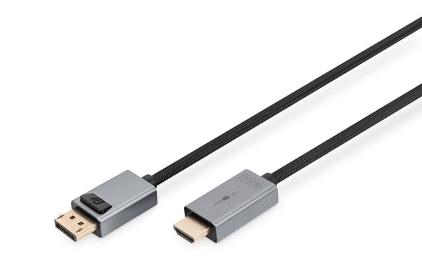 DIGITUS - Video adapter - DisplayPort hann til HDMI hann - 1.8 m - dobbeltisolert - svart - smekklås, 1080p-støtte, 4K 120 Hz støtte, 8 K 60 Hz (76...