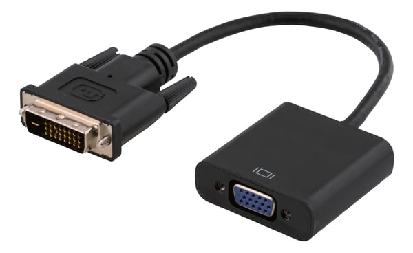 DELTACO - Videokort - DVI-D (hane) till 15 pin VGA (hona) - 15 cm - aktiv, stöd för 1920 x 1200 vid 60 Hz - svart