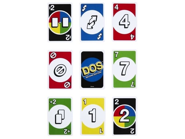 Mattel Games DOS Second Edition, koko perheen korttipeli lapsille ja aikuisille, Korttipeli, Eroon korteista -peli, 7 vuosi/vuosia, Perhepeli