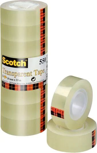 3M Scotch selvklebende film 550, gjennomsiktig, 19 mm x 33 m kjernediameter: 25 mm, høy limstyrke (5501933)