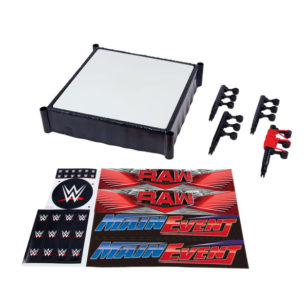 Mattel WWE Superstar Ring -kehä, jossa Main Event- ja RAW-tarrat, jousitettu kehän alusta ja joustavat köydet, 6 vuosi/vuosia, Monivärinen, Muovi