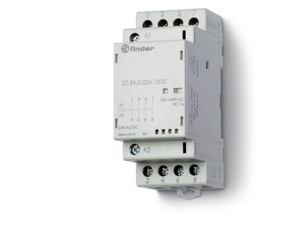 Finder Modulær kontaktor 4Z 25A 230V AC/DC, betjeningsindikator + LED, 35mm 22.34.0.230.4320