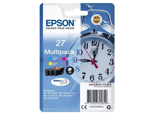 Epson 27 Multi-Pack - 3-pack - 10.8 ml - gul, cyan, magenta - original - bläckpatron - för WorkForce WF-3620, WF-3640, WF-7110, WF-7210, WF-7610, W...