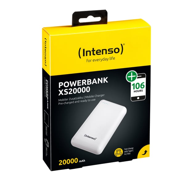 Intenso XS20000 - Powerbank - 20000 mAh - 3,1 A - 2 lähtöliitäntää (USB, USB-C) - valkoinen - valkoinen