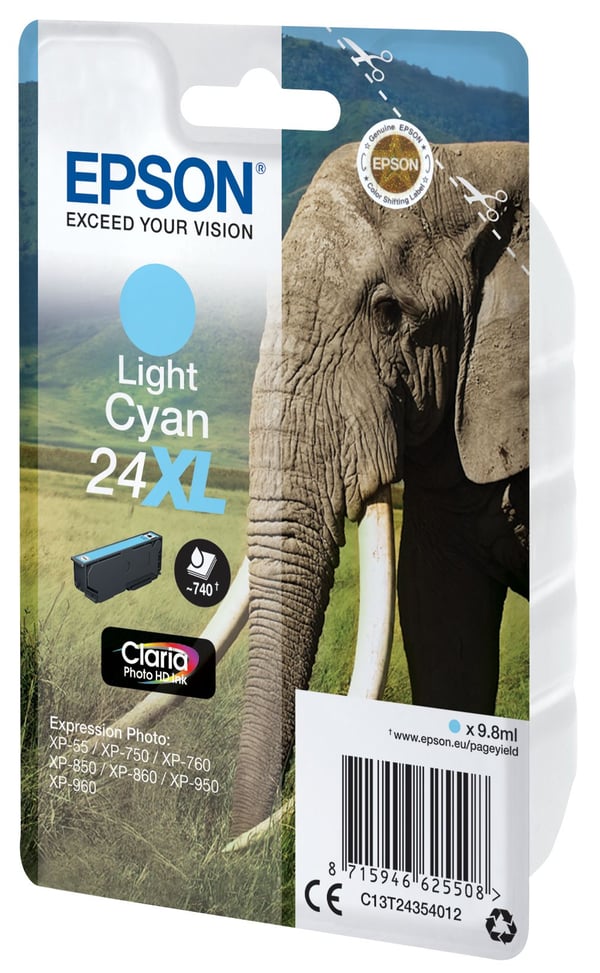 Epson 24XL - 9,8 ml - XL - Ljuscyan - original - blækpatron - för Expression Photo XP-55, 750, 760, 850, 860, 950, 960, 970; Expression Premium XP-...