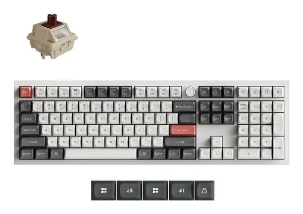 Keychron Q6 Ultra - Tastatur - 100% - full size - belyst - trådløs - Bluetooth 5.3, 2.4 GHz, USB-C - tastsvitsj: Keychron Silk POM Brown (Hot-swapp...