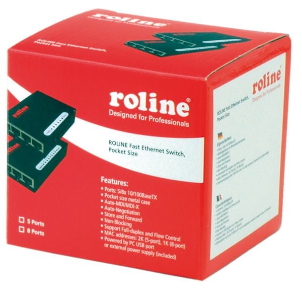 ROLINE Fast Ethernet Switch, Pocket, 5 Ports, Full tosidig