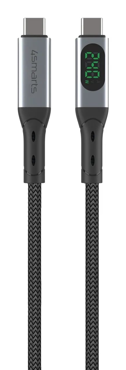 4smarts 541438, 1,5 m, USB C, USB C, USB4 Gen 2x2, 40 Gbit/s, Musta, Harmaa