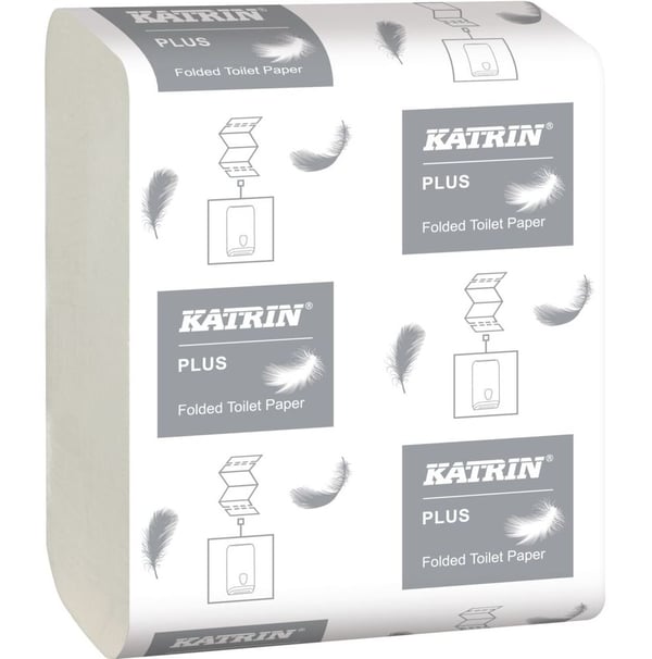 Toalettpapir i løsvekt i ark Katrin Plus 2-lags 23x10,3 cm hvit jomfrufiber - (40 pakker x 250 stk.)