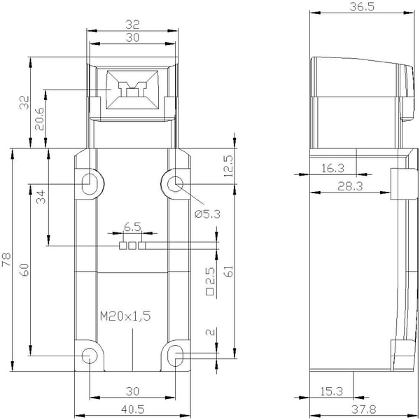 Siemens 3SE5132-3QV20, Plast, IP66, IP67, Cuboid, 56 mm, 166,5 mm, 77,5 mm